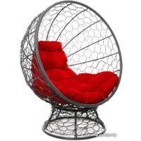 Кресло M-Group Кокос на подставке 11590306 (серый ротанг/красная подушка)