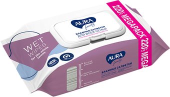 Влажные салфетки Aura для всей семьи big-pack с крышкой (220 шт)