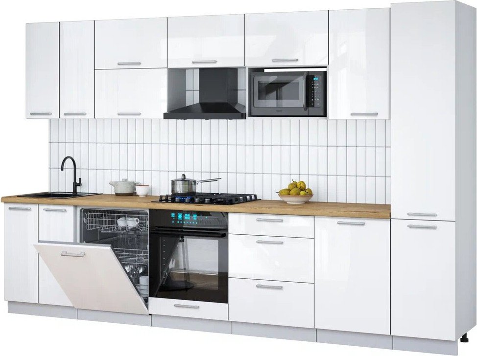 

Готовая кухня Интерлиния Мила Gloss 3.3-ПМ2 (белый глянец/белый глянец/дуб бунратти)