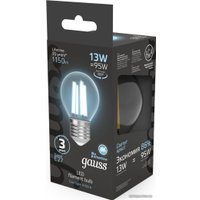 Светодиодная лампочка Gauss Filament Шар 13W 1150lm 4100К Е27 LED 1/10/50 105802213