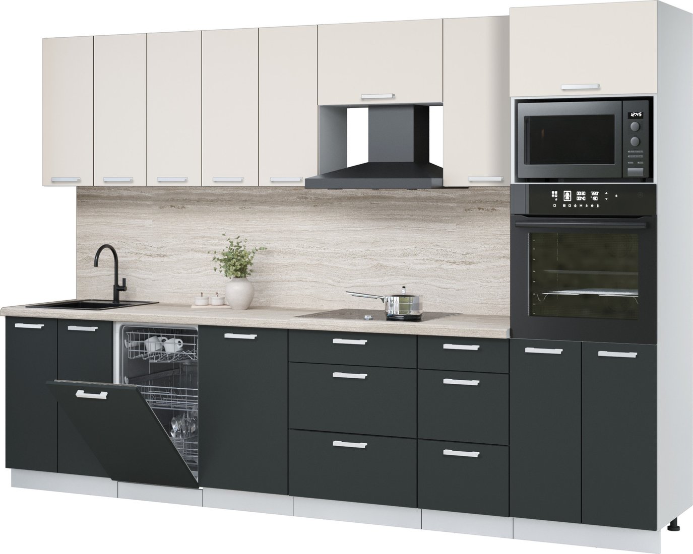 

Готовая кухня Интерлиния Мила Лайт 3.1-ПМ3 (персидский жемчуг/антрацит/травертин серый)