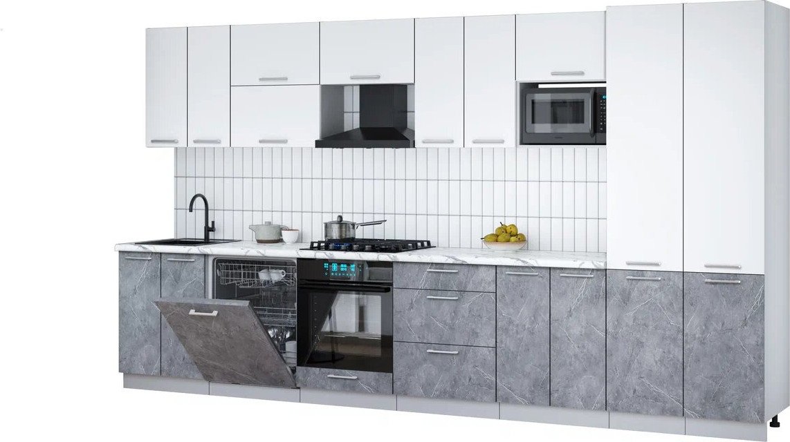 

Готовая кухня Интерлиния Мила Gloss 3.8-ПМ2 (керамика/белый/белый гранит)