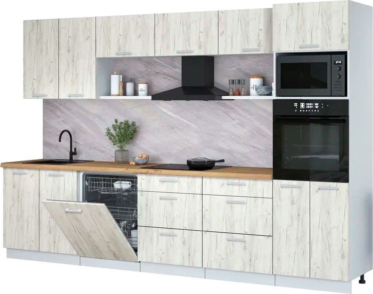 

Готовая кухня Интерлиния Мила Лайт 3.2-ПМ1 (дуб белый/дуб белый/дуб бунратти)