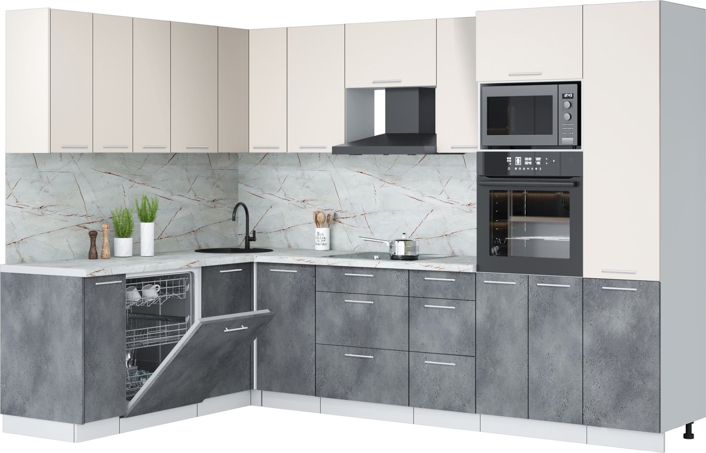 

Готовая кухня Интерлиния Мила Лайт 1.896х2.98 (персидский жемчуг/бетон портленд/серый каспий)