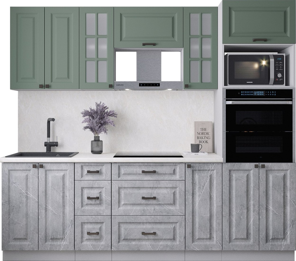 

Готовая кухня Интерлиния Мила Деко 2.4 (керамика/мята/опал светлый)