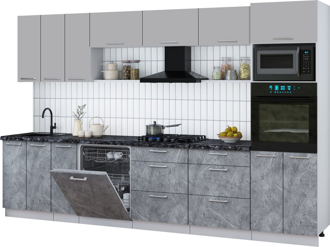 

Готовая кухня Интерлиния Мила Gloss 3.3-ПМ1-2 (керамика/грей/кастилло темный)