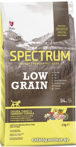 Сухой корм для кошек Spectrum Low Grain с курицей индейкой клюквой 2 кг