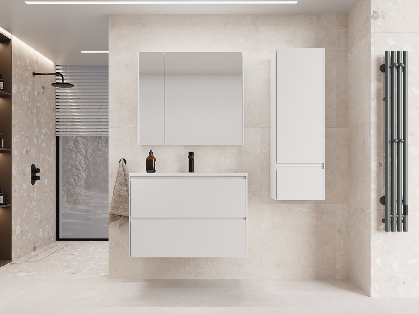 Symbolite Тумба с умывальником Лима 80 Line Plus 2 ящика + Line 80x48 (подвесная, белый матовый)