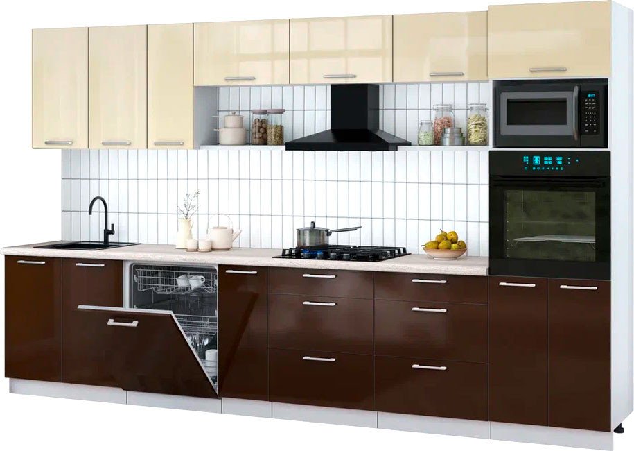 

Готовая кухня Интерлиния Мила Gloss 3.5-ПМ1-2 (шоколад глянец/ваниль глянец/травертин серый)