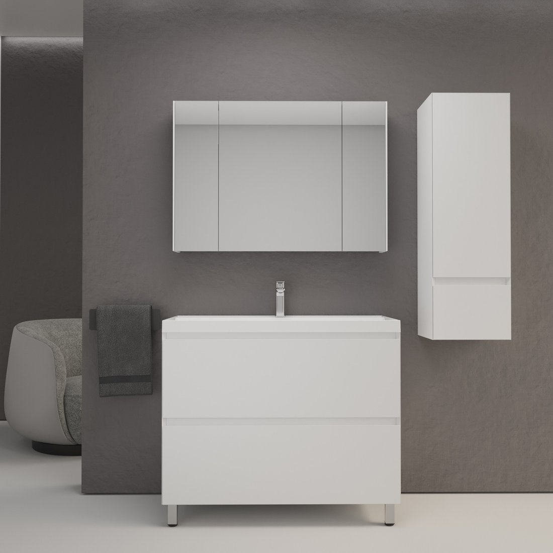 Symbolite Тумба под умывальник Манхэттен 100 Plus 2 ящика (белый матовый)