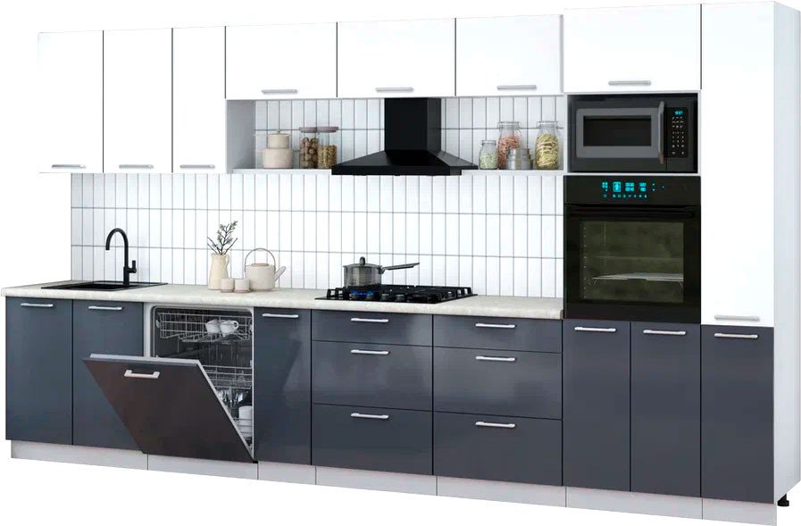 

Готовая кухня Интерлиния Мила Gloss 3.8-ПМ1 (асфальт глянец/белый/опал светлый)