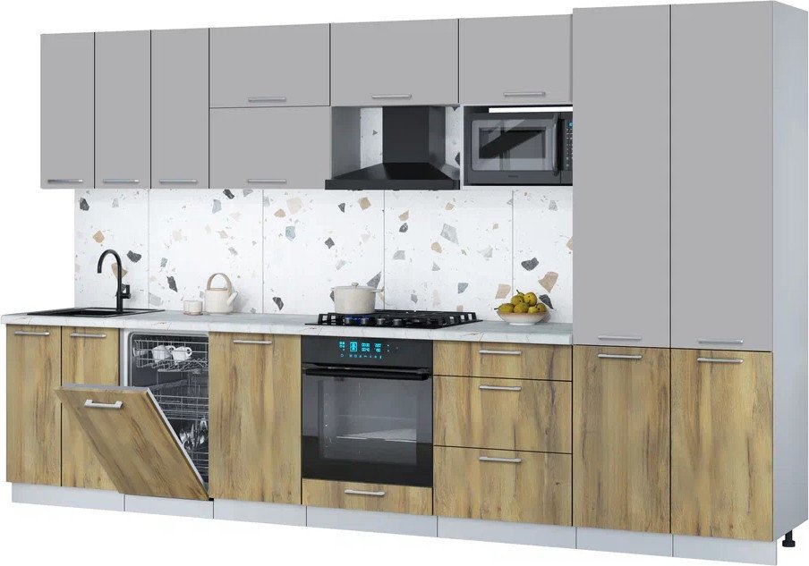 

Готовая кухня Интерлиния Мила Gloss 3.5-ПМ4 (дуб вотан/грей/серый каспий)