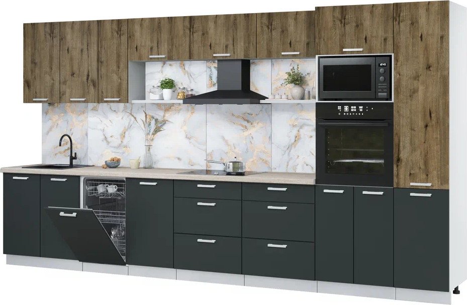 

Готовая кухня Интерлиния Мила Лайт 3.9-ПМ3 (дуб веллингтон/антрацит/травертин серый)