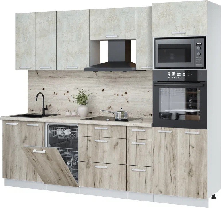 

Готовая кухня Интерлиния Мила Лайт 2.55-ПМ3 (бетон лайт/дуб серый/бискайская сосна)