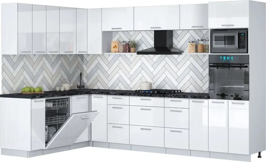 

Готовая кухня Интерлиния Мила Gloss 1.896х3.18 (белый глянец/белый глянец/кастилло темный)