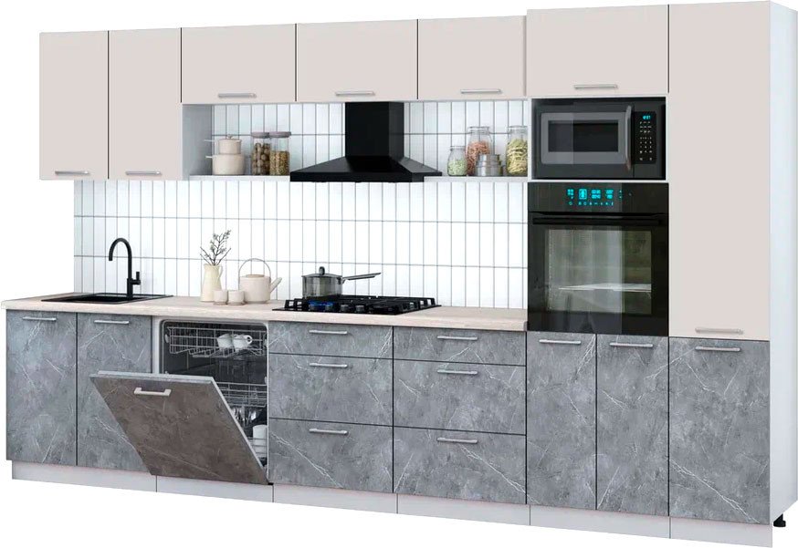 

Готовая кухня Интерлиния Мила Gloss 3.6-ПМ1 (керамика/кашемир/травертин серый)