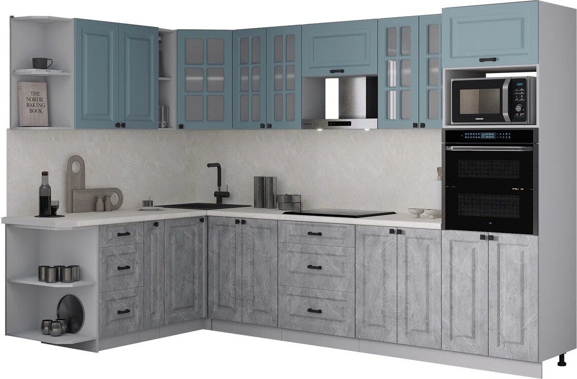 

Готовая кухня Интерлиния Мила Деко 1.88x3.0 LV (керамика/океан/опал светлый)