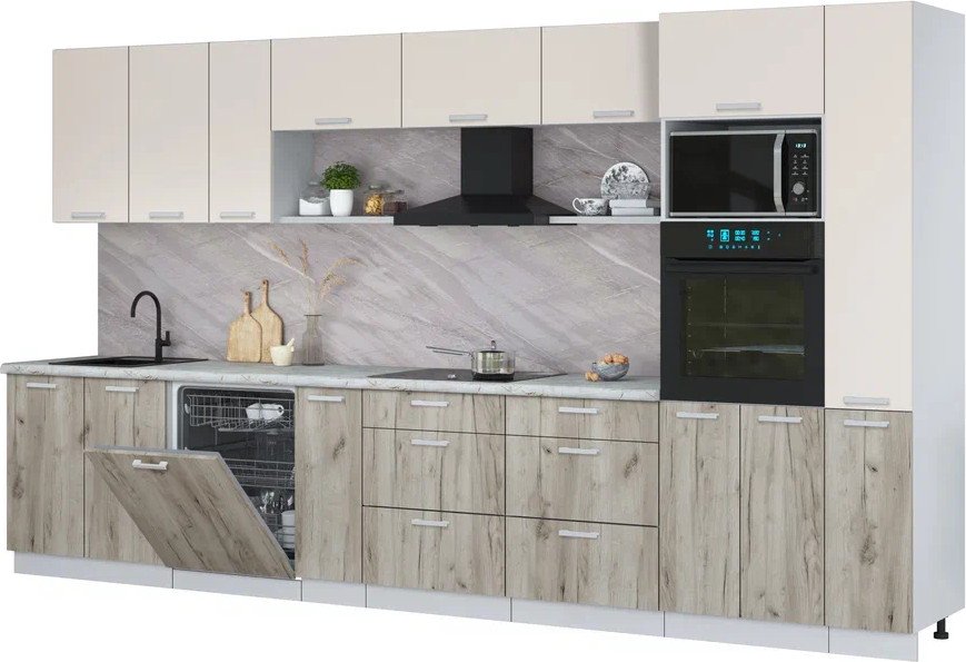 

Готовая кухня Интерлиния Мила Лайт 3.8-ПМ1 (персидский жемчуг/дуб серый/серый каспий)