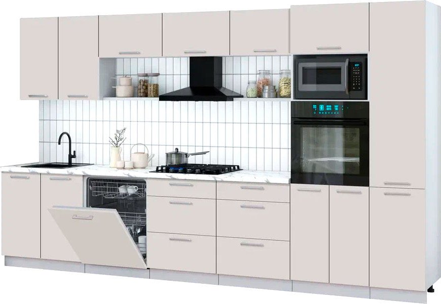 

Готовая кухня Интерлиния Мила Gloss 3.6-ПМ1 (кашемир/кашемир/белый гранит)