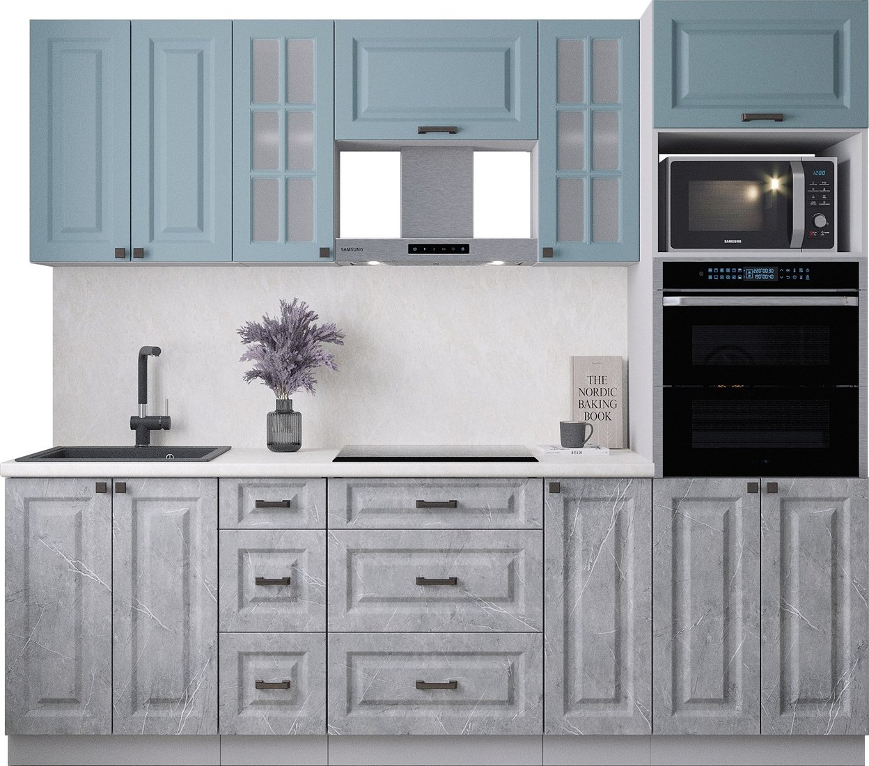 

Готовая кухня Интерлиния Мила Деко 2.4 (керамика/океан/опал светлый)