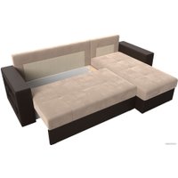 Угловой диван Лига диванов Дубай лайт правый 114159 (велюр бежевый/экокожа коричневый)