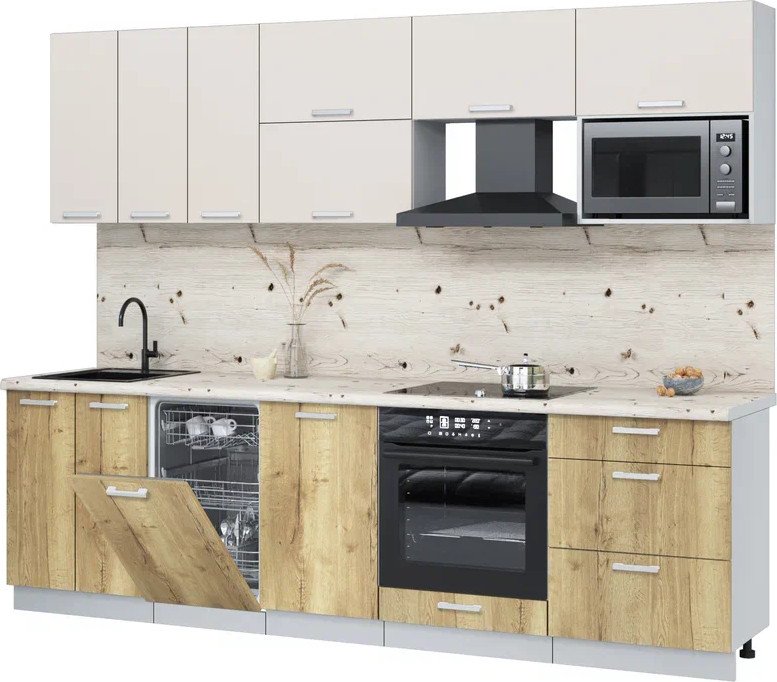 

Готовая кухня Интерлиния Мила Лайт 2.7-ПМ4 (персидский жемчуг/дуб золотой/бискайская сосна)