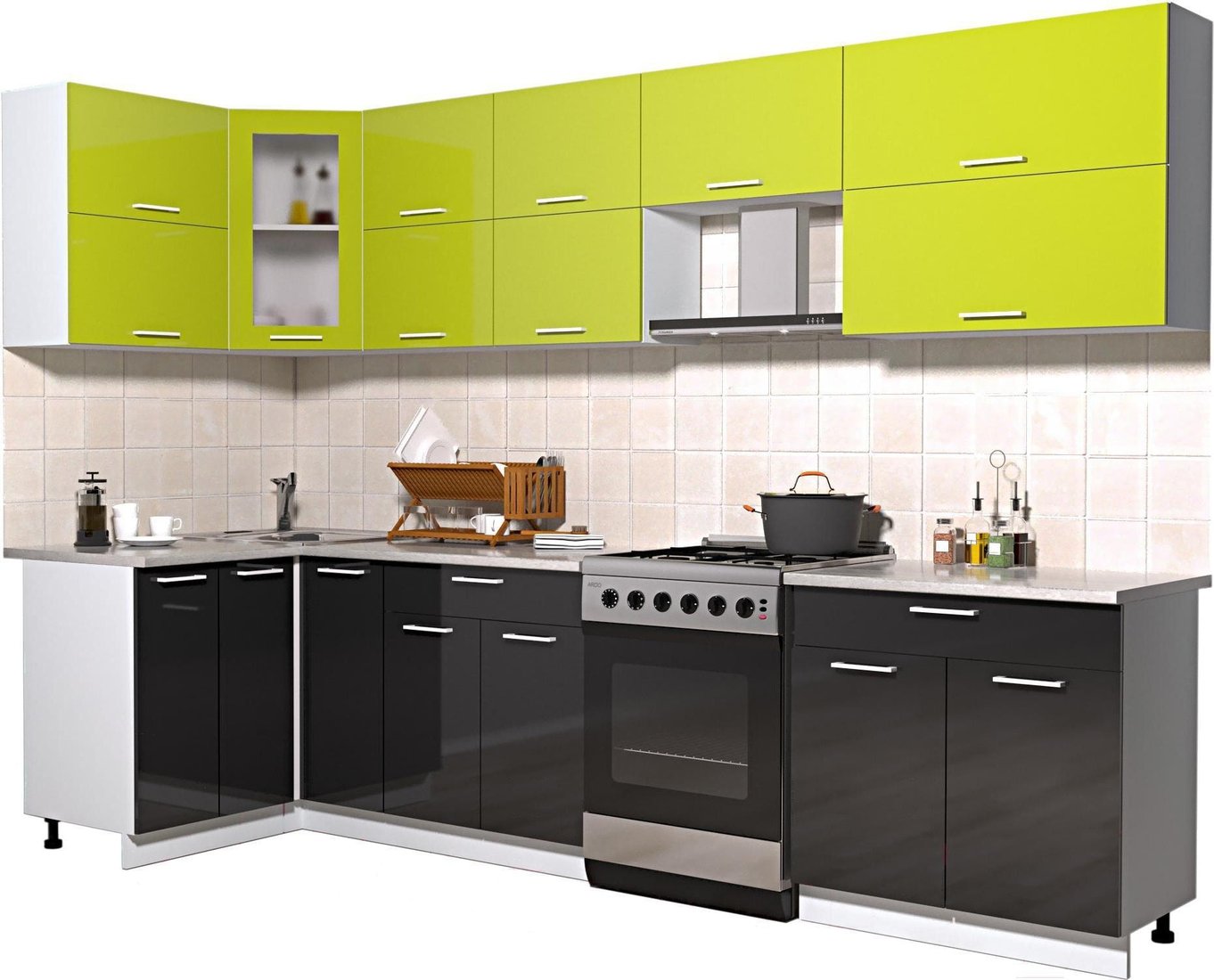 

Готовая кухня Интерлиния Мила Gloss 60-12x30 (яблоко/черный глянец)