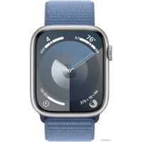 Умные часы Apple Watch Series 9 45 мм (алюминиевый корпус, серебристый/зимний синий, нейлоновый ремешок)