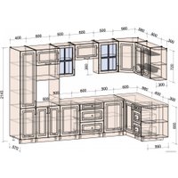 Готовая кухня Интерлиния Мила Шато 1.68x3.2 ВТ правая (мята/мята/дуб бунратти)