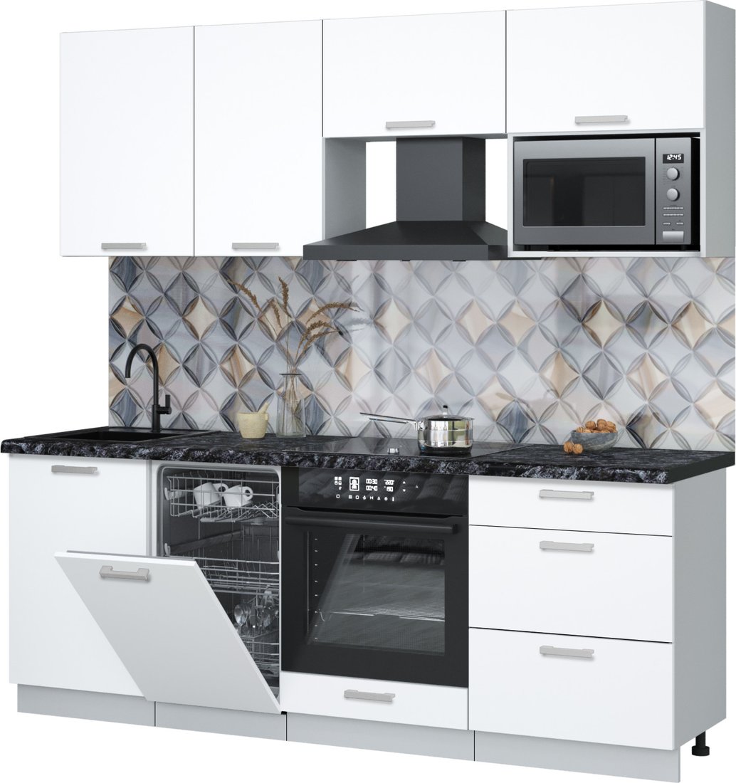 

Готовая кухня Интерлиния Мила Лайт 2.15-ПМ4 (белый платинум/белый платинум/кастилло темный)