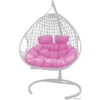 Подвесное кресло M-Group Для двоих Люкс 11510108 (белый ротанг/розовая подушка)