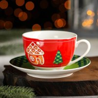 Чашка с блюдцем Magistro Новый Год. Пряничный домик 6974520