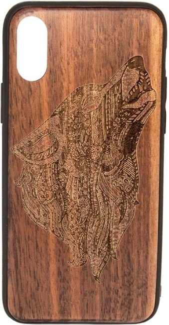 

Чехол для телефона Case Wood для Apple iPhone X (грецкий орех, волк II)