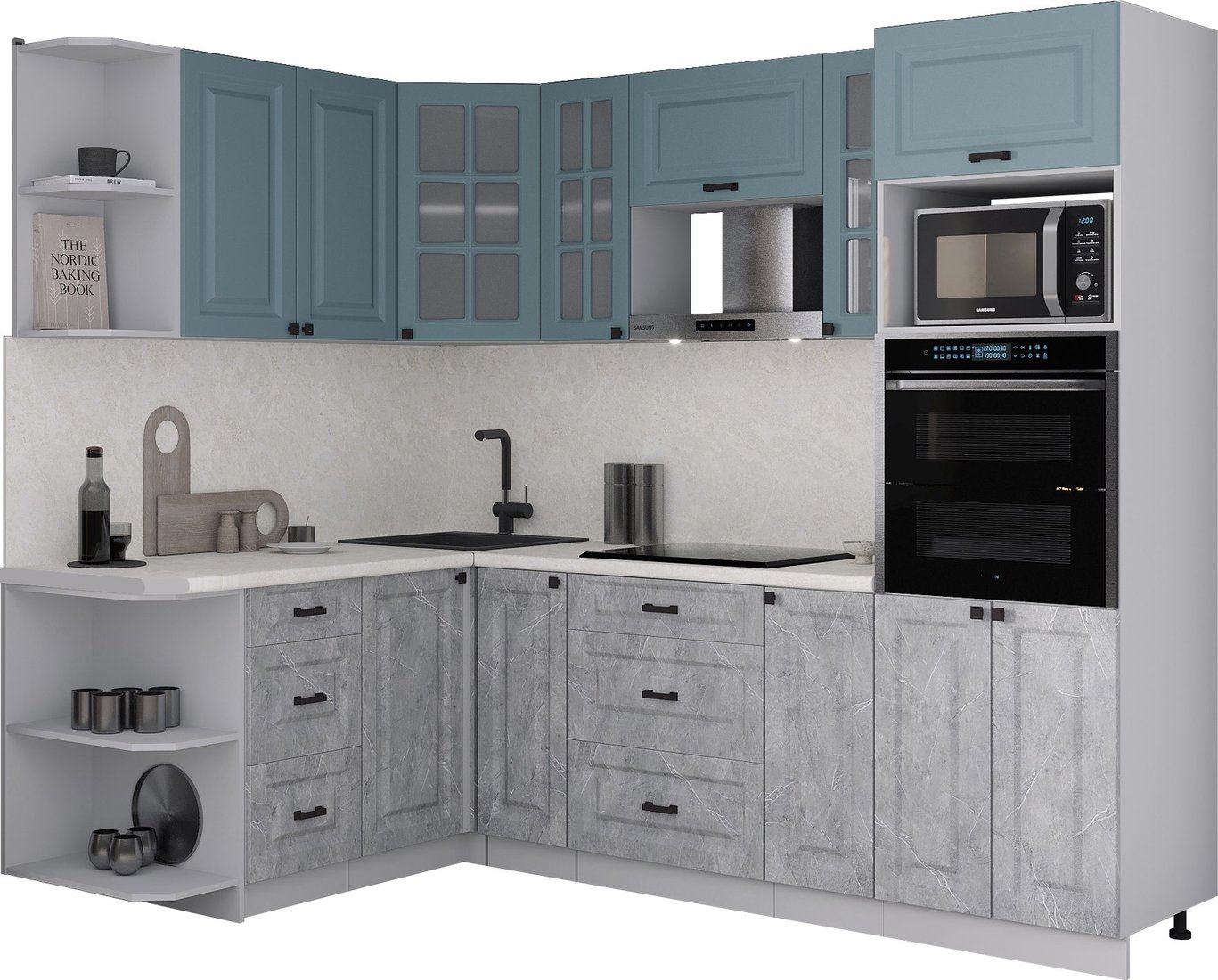 

Готовая кухня Интерлиния Мила Деко 1.68x2.4 LV (керамика/океан/опал светлый)