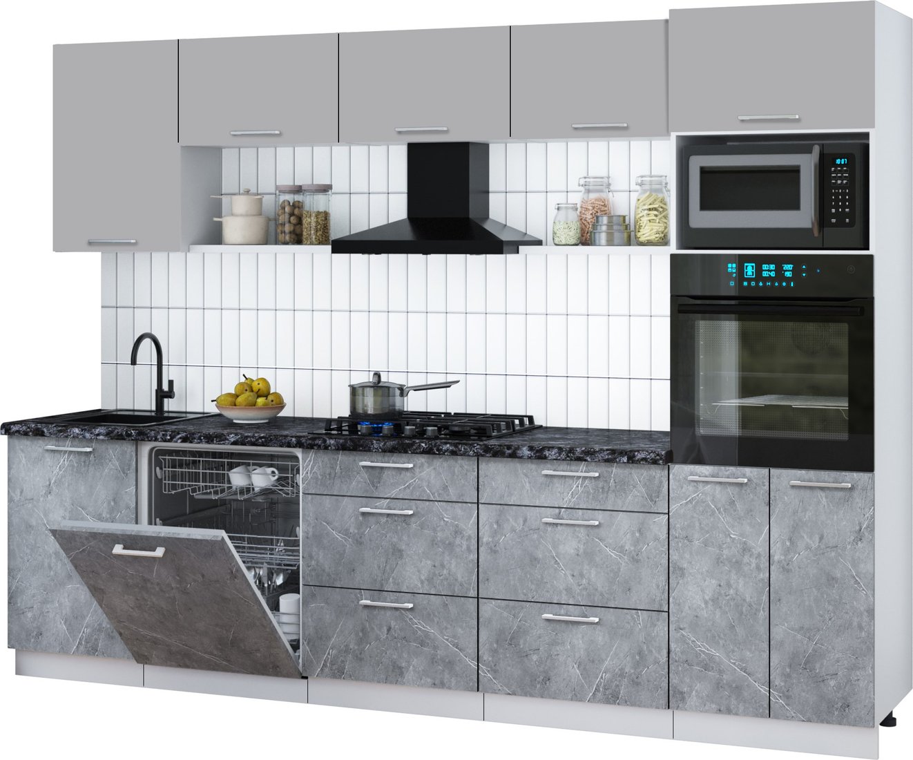 

Готовая кухня Интерлиния Мила Gloss 2.9-ПМ1 (керамика/грей/кастилло темный)