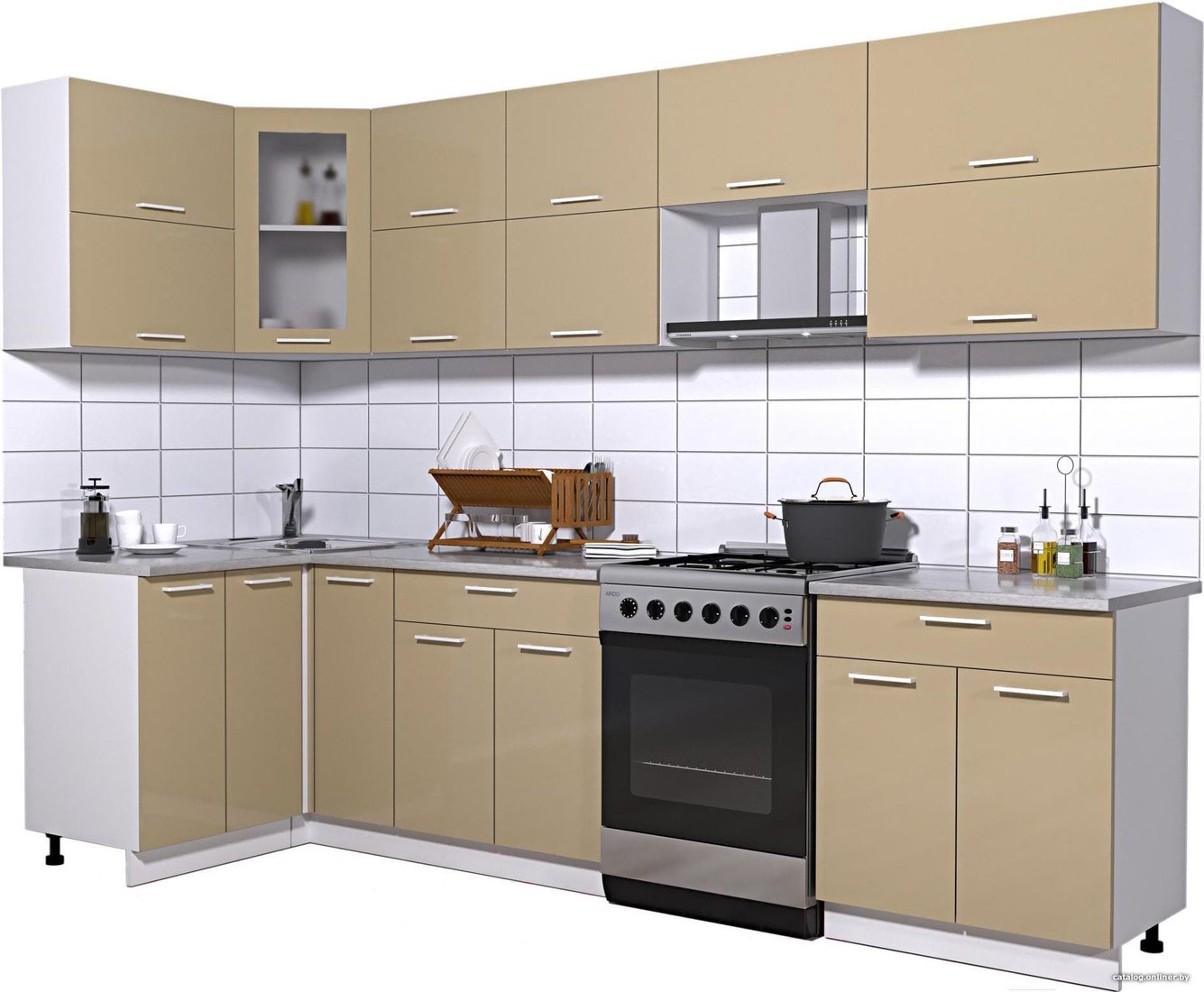 Готовая кухня Интерлиния Мила Gloss 60-12x29 (капучино глянец)