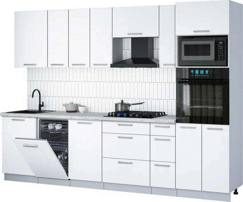 

Готовая кухня Интерлиния Мила Gloss 2.9-ПМ3 (белый/белый/серый каспий)