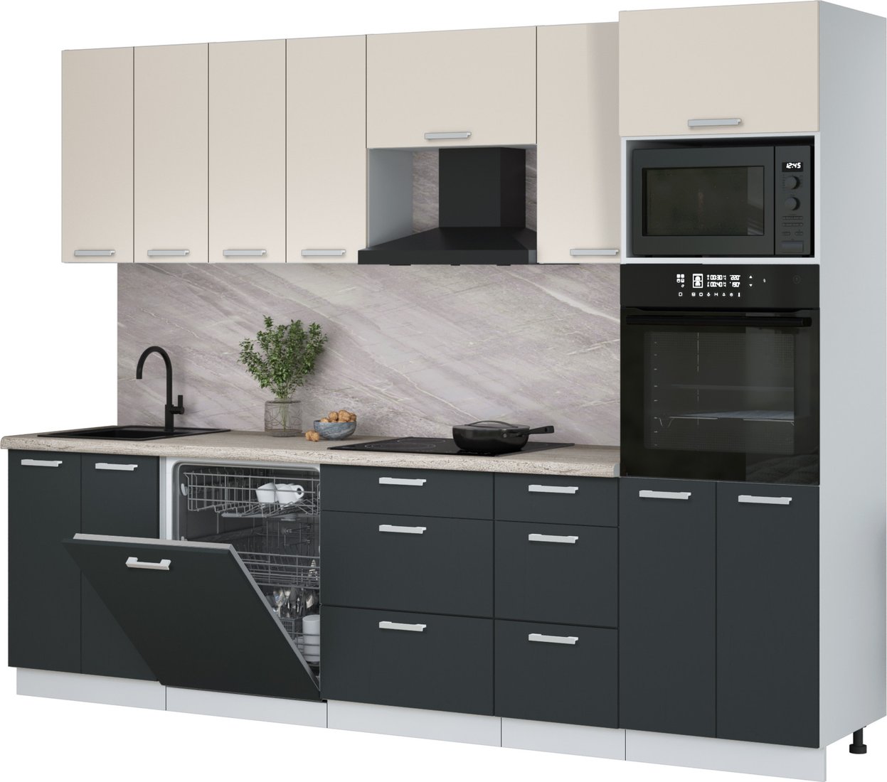 

Готовая кухня Интерлиния Мила Лайт 2.8-ПМ1 (персидский жемчуг/антрацит/травертин серый)