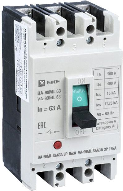 

Выключатель автоматический EKF Basic ВА-99МL 6363А 3P 15кА mccb99-63-63mi