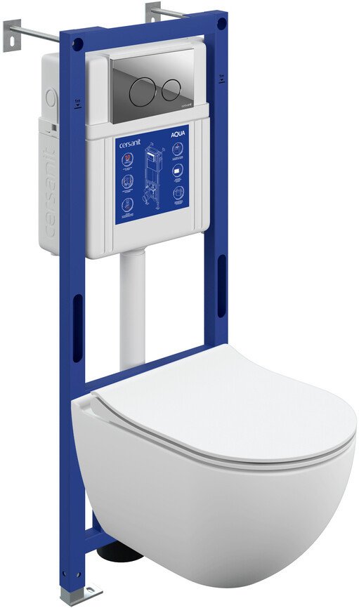 Унитаз подвесной Cersanit Brasko Smart DPL EO Slim + Aqua 40 Smart M 69318 (с кнопкой Twins хром глянцевый)