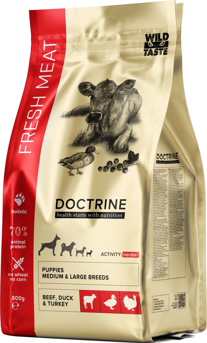 

Сухой корм для собак Doctrine Fresh Meat для щенков сред и круп с индейкой, говяд. и уткой 10071 (800 г)