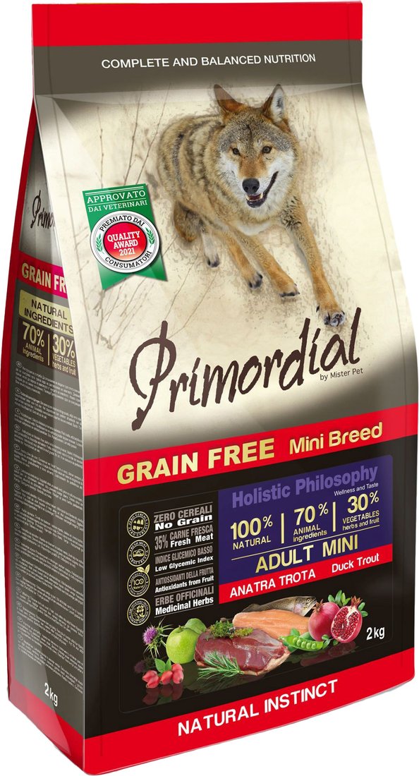 

Сухой корм для собак Primordial Grain Free Mini Adult Trout & Duck (для мелких пород с форелью и уткой) 2 кг