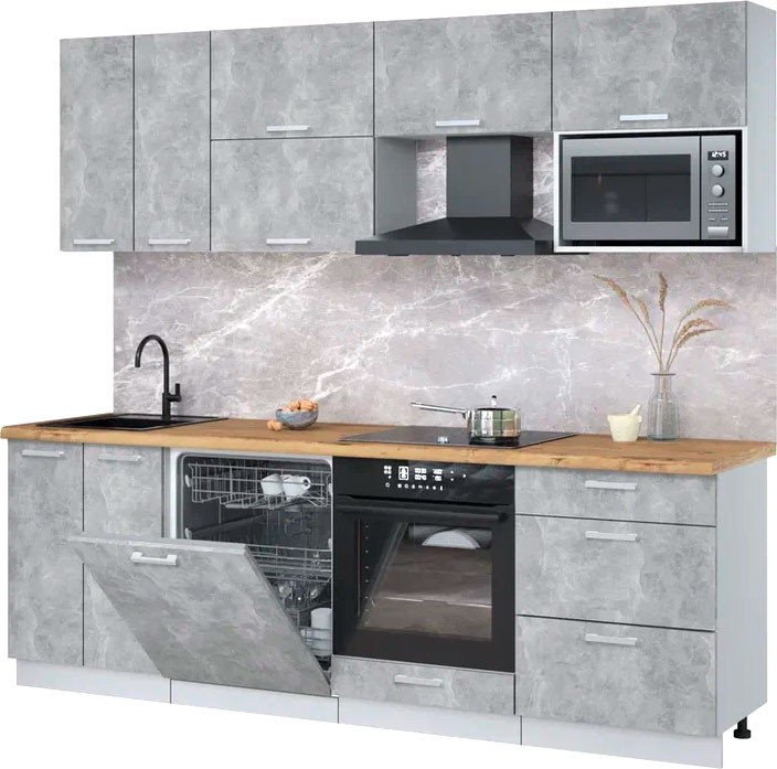 

Готовая кухня Интерлиния Мила Лайт 2.4-ПМ2 (бетон/бетон/дуб бунратти)