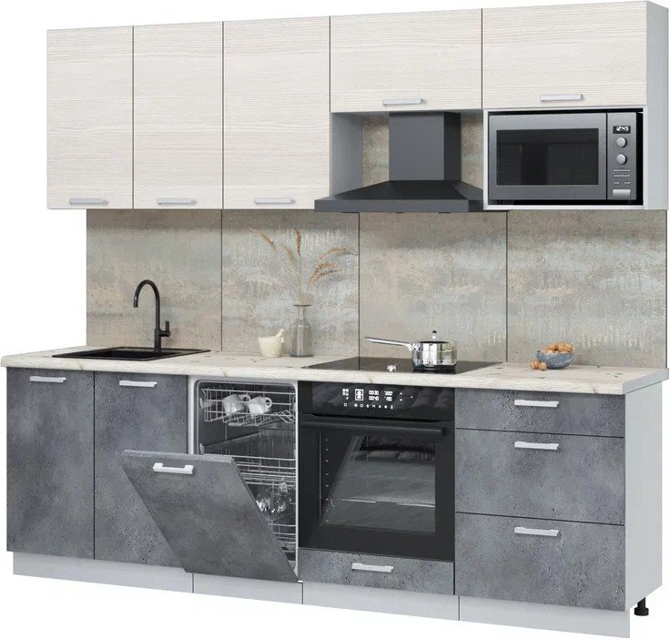 

Готовая кухня Интерлиния Мила Лайт 2.45-ПМ4 (вудлайн кремовый/бетон портленд/бискайская сосна)