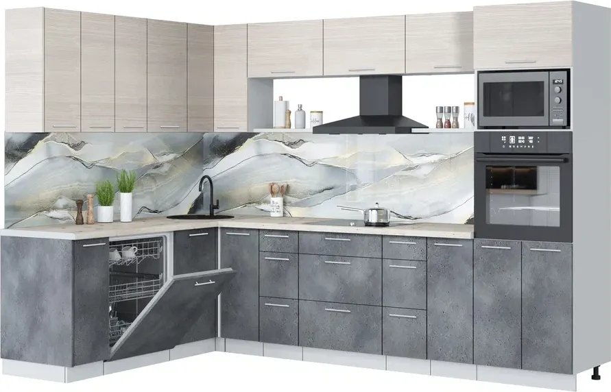 

Готовая кухня Интерлиния Мила Лайт 1.896х2.98-2 (вудлайн кремовый/бетон портленд/бискайская сосна)