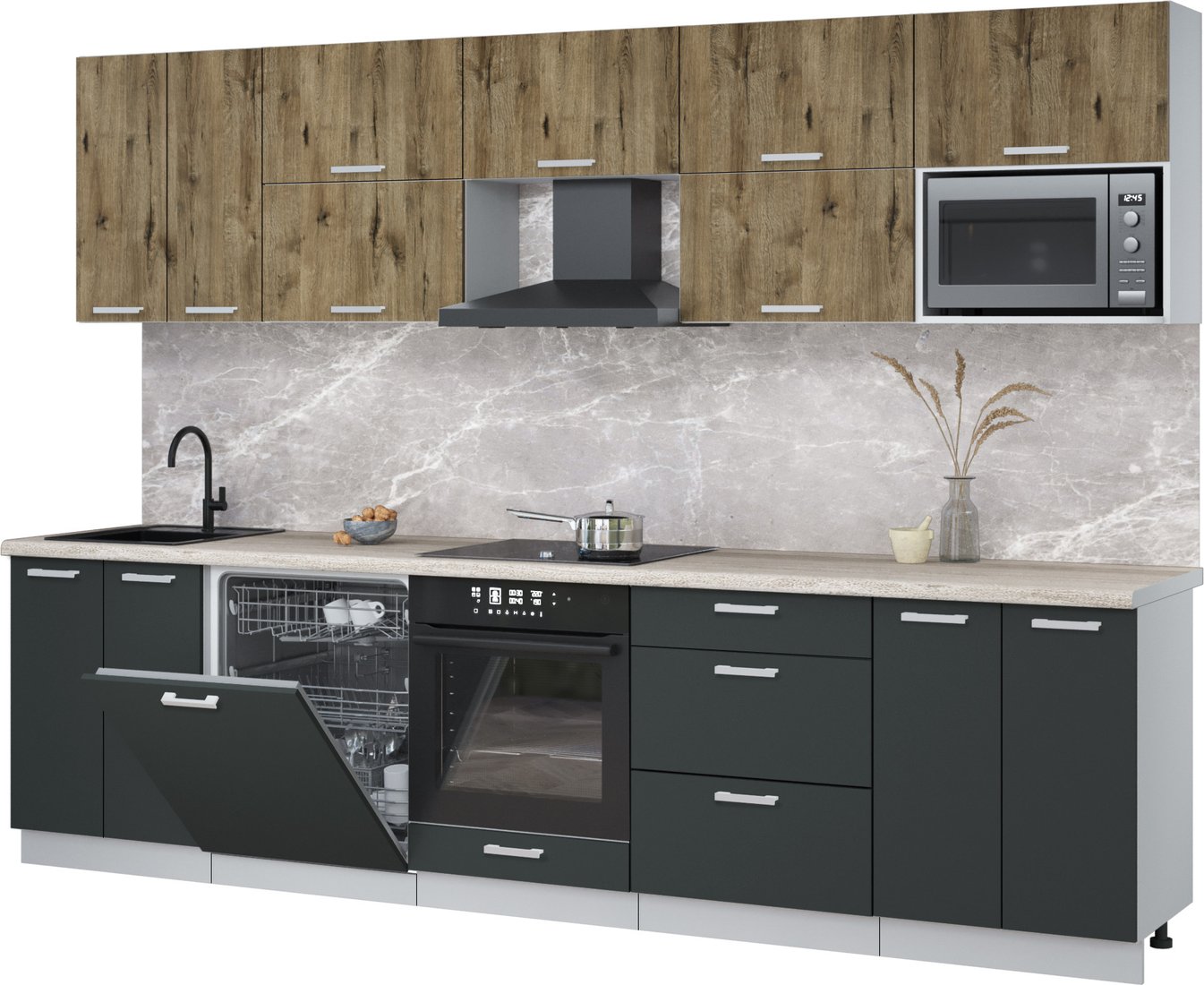 

Готовая кухня Интерлиния Мила Лайт 3.0-ПМ2 (дуб веллингтон/антрацит/травертин серый)