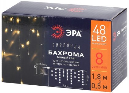 

Световой дождь ЭРА ENIB-01B LED Бахрома 1.8x0.5 м теплый белый