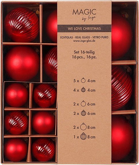 

Елочная игрушка Inge's Christmas One-Two-Tree! 12002P418 (16шт, красный)