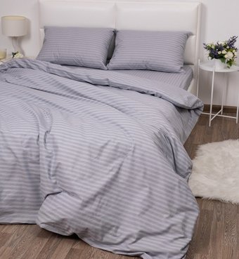 Семейный комплект постельного белья Samsara Страйп-сатин Дуэт 70х70 (серый)