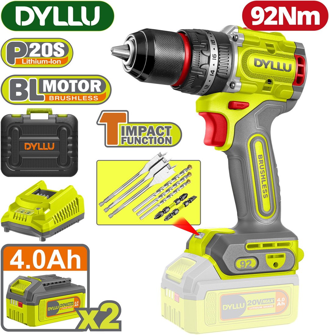 

Ударная дрель-шуруповерт Dyllu DTCDP9281 (с 2-мя АКБ, кейс)